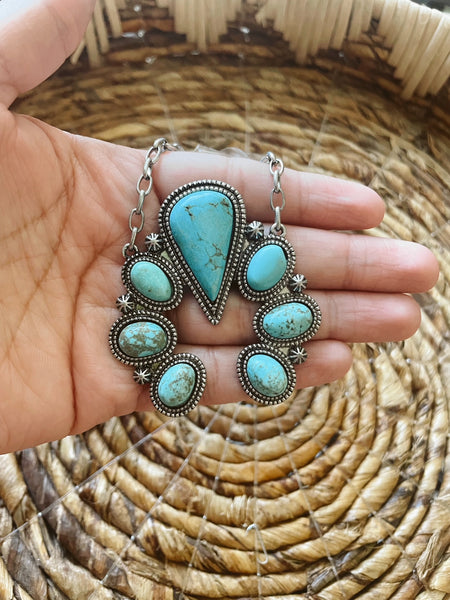 Turquoise Silvertone Necklace