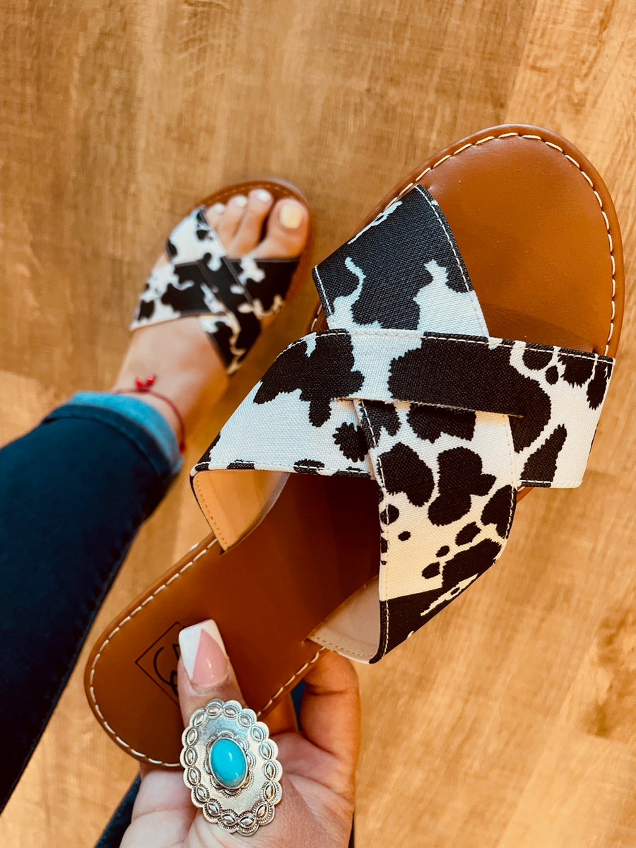 Cow Print Slip on Sandals U Need Me Boutique LLC