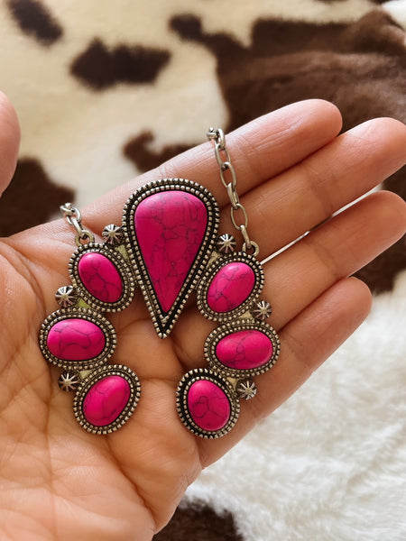 Fuchsia Pink Silvertone Necklace