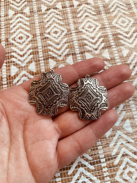Engraved Silvertone Earrings