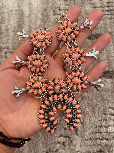 Peach Squash Blossom Necklace & Earring Set