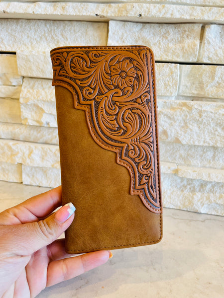 Embossed Floral Men's Bifold Long Leather Wallet - Montana West