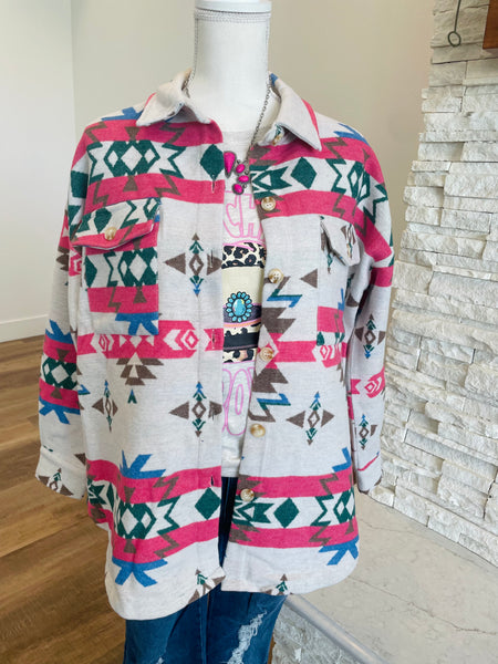 Pretty In Pink Aztec Shacket