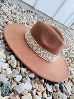 Wide Brim Felt Hat with Aztec Pattern Band