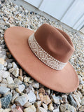 Wide Brim Felt Hat with Aztec Pattern Band