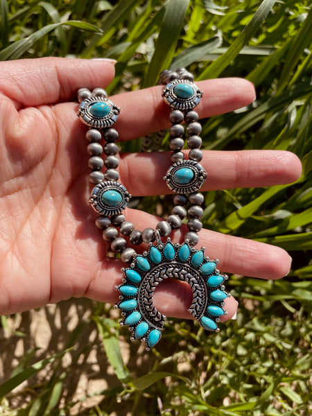 Turquoise Silver Pearl Necklace