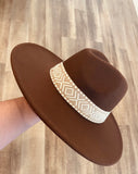 Wide Brim Felt Hat with Aztec Pattern Band