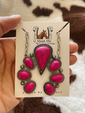 Fuchsia Pink Silvertone Necklace