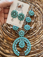 Turquoise/Silvertone Squash Blossom Necklace and Earring Set