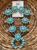 Turquoise/Silvertone Squash Blossom Necklace and Earring Set