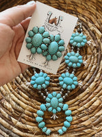 Turquoise/Silvertone Squash Blossom Necklace and Earring Set