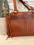 Brown Tooled Fringed Tote Bag - Montana West