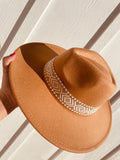Wide Brim Felt Hat with Aztec Pattern Band